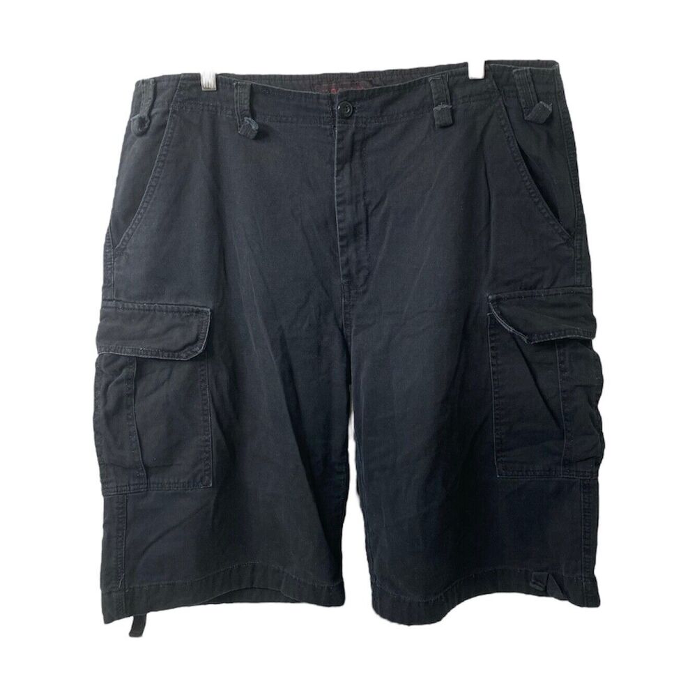 Mens Size 40 Cargo Shorts Koman Black Pockets Button Cotton Knee Length